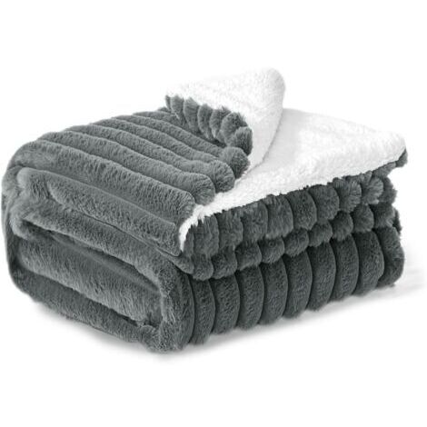 Couverture polaire Sherpa moelleuse - Jeté de canapé gris, épais, doux, confortable et chaud, pour lit simple, cadeau pour femme, 100 x 150 cm