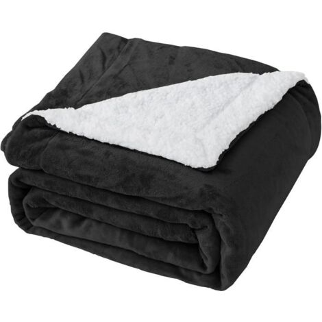 Couverture Polaire Sherpa réversible en Polyester Doux et Chaud pour la Maison et les Voyages (Noir, Double) 150 x 200 cm