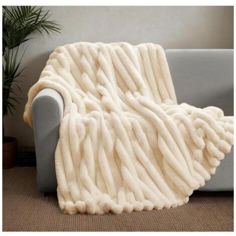 Couverture Polaire Velours Super Chaude, Double Couche en Fausse Fourrure de Lapin Douce et Duveteuse (Beige, 120x200cm)