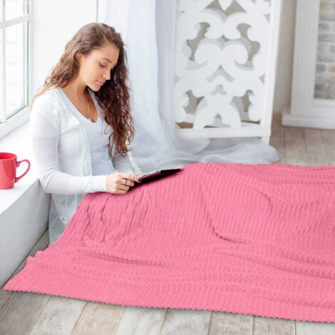 Couverture polaire WAVE 220x240 rose poudré