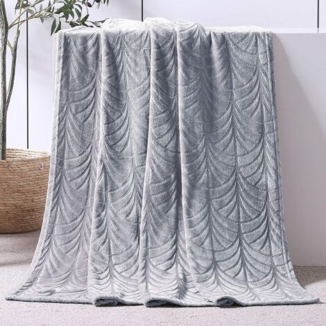 Couverture polaire Whale Flotilla Leaf, 130 x 150 cm, couverture en flanelle douce, chaude et confortable pour le canapé ou le lit, adaptée à toutes les saisons, Gris argenté