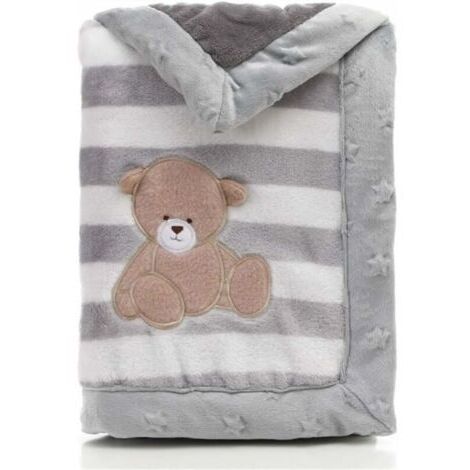 Couverture pour bébé double couche en flanelle douce pour bébé - Rayures chaudes - Couverture confortable pour poussette (ours gris)