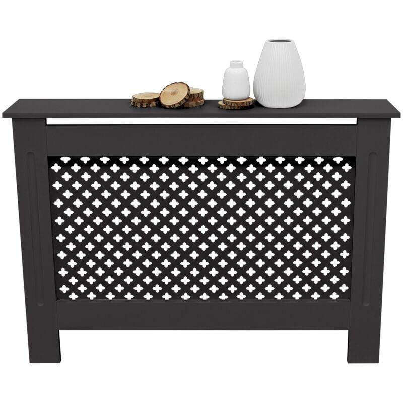 Ecd Germany - Cache-Radiateur Chauffage Moderne - 112x19x82cm - Noir Étagère en Bois mdf Housse Décorative Robuste Motiv Nid d'Abeille Murale Meuble