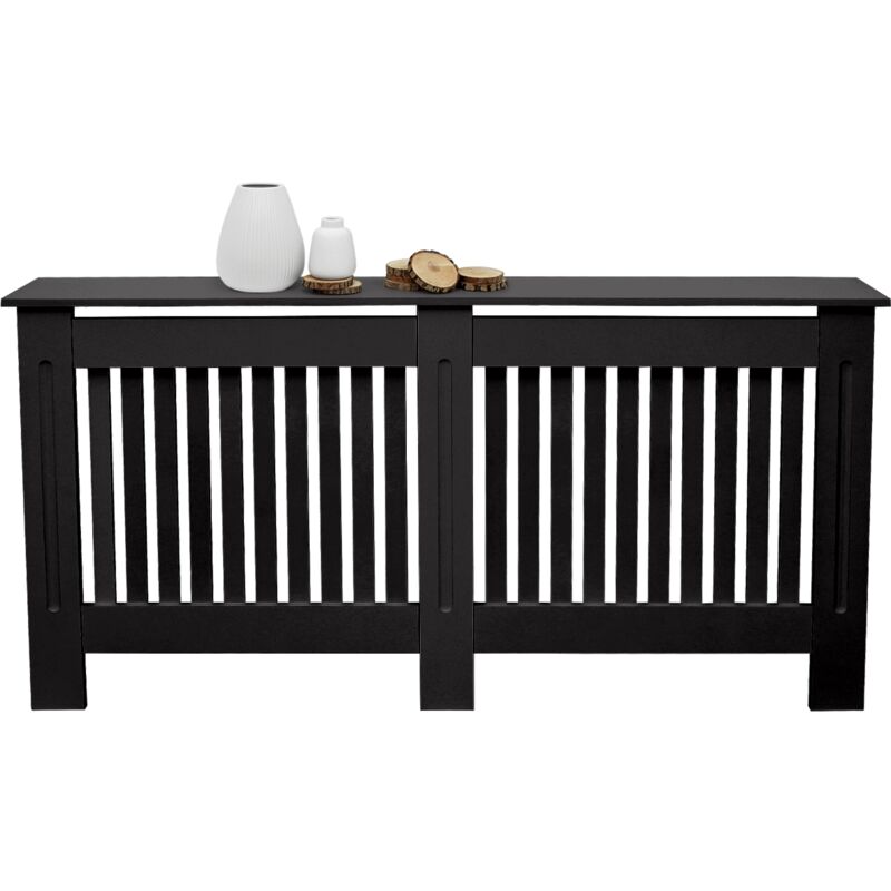 ECD Germany Cache-Radiateur Chauffage Moderne - 152x19x82cm - Noir Étagère en Bois MDF Housse Décorative Robuste Maison de Campagne Murale Meuble de