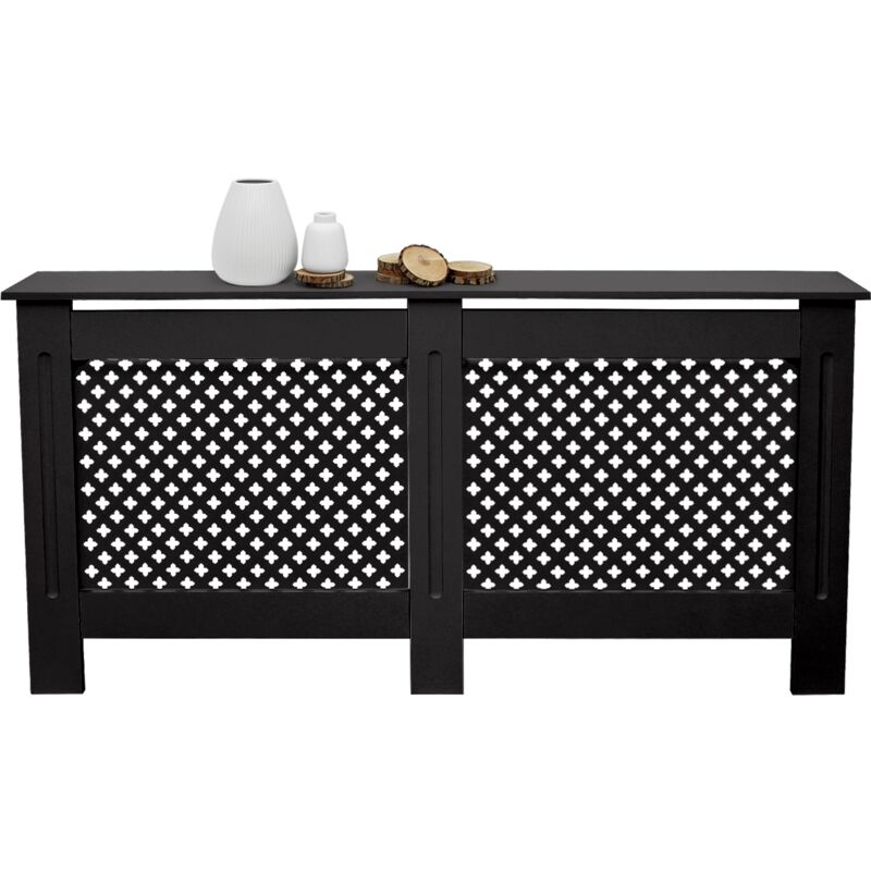 ECD Germany Cache-Radiateur Chauffage Moderne - 152x19x82cm - Noir Étagère en Bois MDF Housse Décorative Robuste Motif Nid d'Abeille Murale Meuble de
