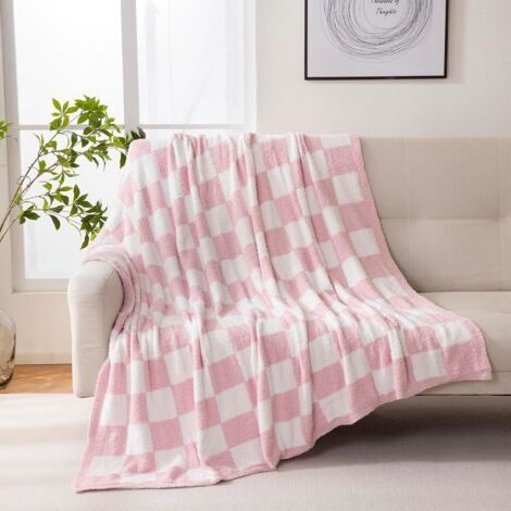 Couverture réversible à Carreaux – Échiquier Duveteux et Confortable, très Douce et Confortable pour décoration d'intérieur, lit, canapé, Salon (Rose, 120 x160cm)