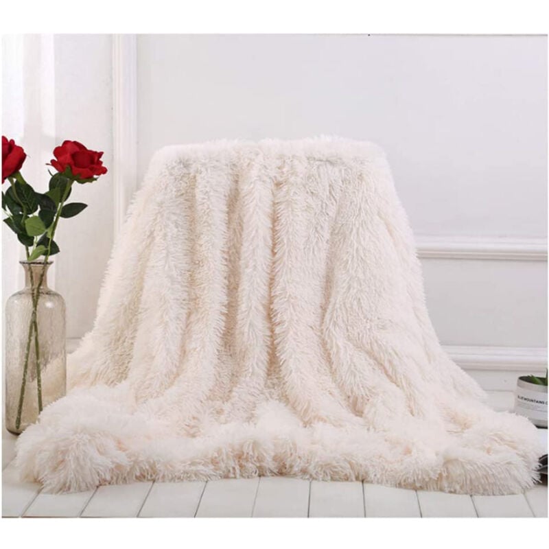 Couverture, Super Douce et Duveteux Plaid Fausse Fourrure, Polyvalente Plaid Polaire Chaude et Confortable pour Chambre Canapé Voyage - Blanc