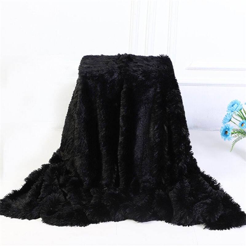 Couverture, Super Douce et Duveteux Plaid Fausse Fourrure, Polyvalente Plaid Polaire Chaude et Confortable pour Chambre Canapé Voyage - Noir 130x160cm