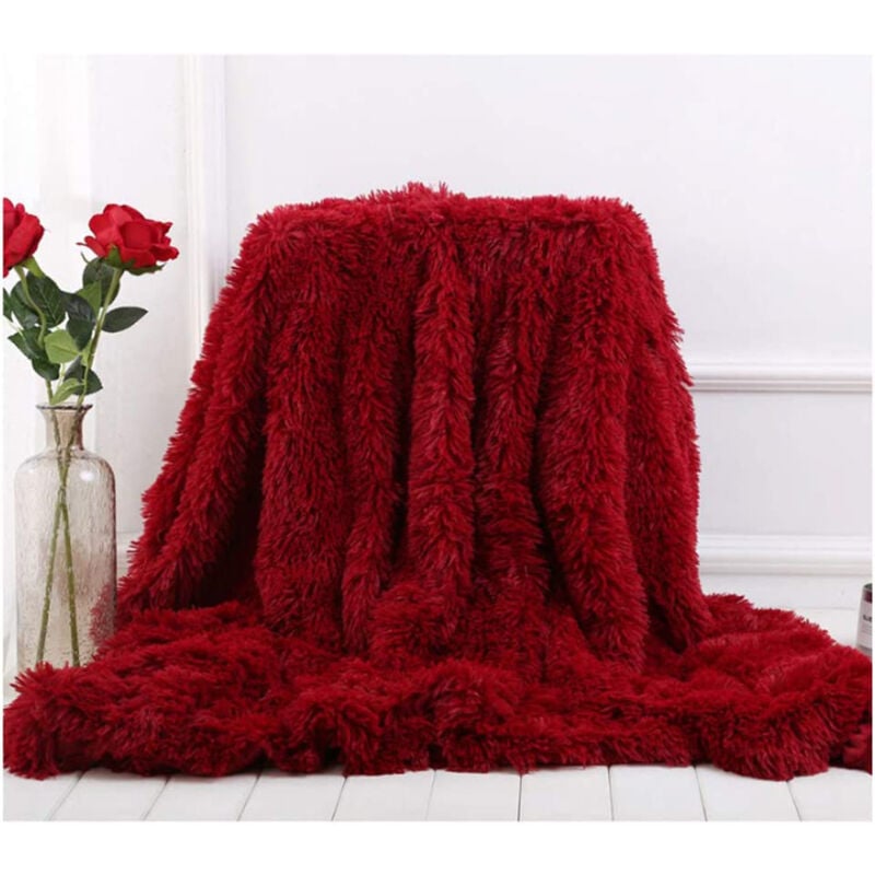 Couverture, Super Douce et Duveteux Plaid Fausse Fourrure, Polyvalente Plaid Polaire Chaude et Confortable pour Chambre Canapé Voyage - Rouge vin