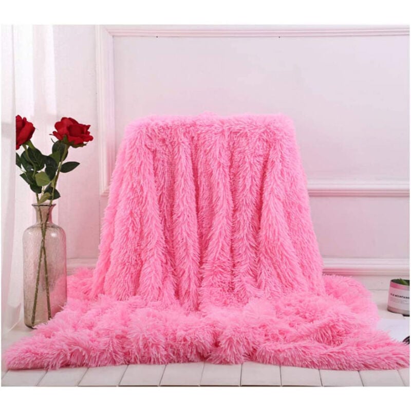 Couverture, Super Douce et Duveteux Plaid Fausse Fourrure, Polyvalente Plaid Polaire Chaude et Confortable pour Chambre Canapé Voyage - Rose clair