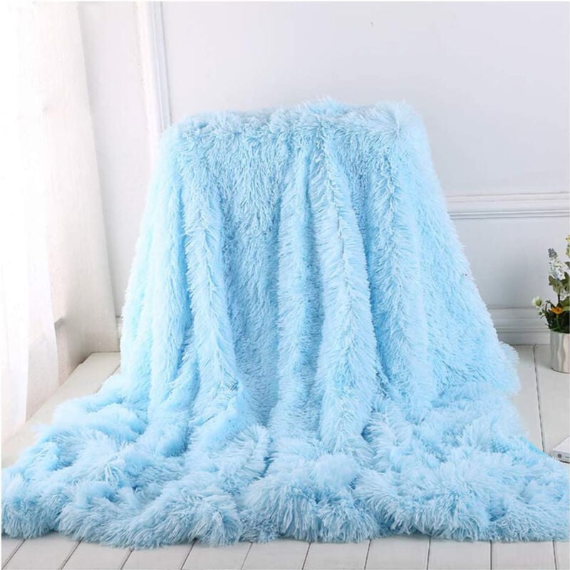 Couverture, Super Douce et Duveteux Plaid Fausse Fourrure, Polyvalente Plaid Polaire Chaude et Confortable pour Chambre Canapé Voyage - Bleu