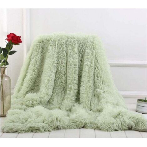 Couverture, Super Douce et Duveteux Plaid Fausse Fourrure, Polyvalente Plaid Polaire Chaude et Confortable pour Chambre Canapé Voyage - Vert 130x160cm