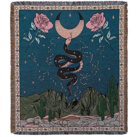 Couverture tricotée style bohème 160 x 130 cm, motif serpent avec franges, simple, douce et confortable, protège du froid, idéale pour le canapé, la chaise, le repos et la sieste.