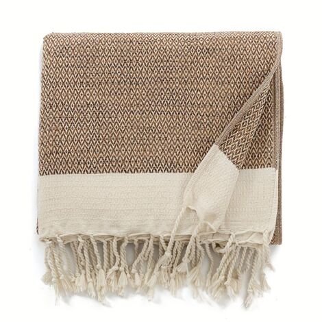 Couverture Turque Douce – Motif Losanges avec Franges, Polyvalente pour Canapé et Lit