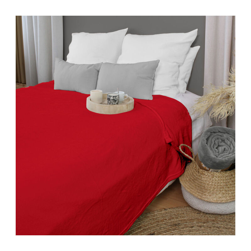 Couverture uni 180x220cm 'Coral' - 180x220cm - Rouge