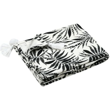 Couverture ZIANA 125x150 écru à franges de feuilles
