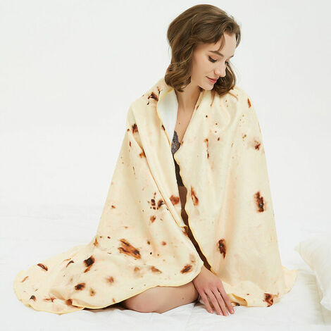 Couvertures et plaids Burrito Couverture Face Tortilla, Géant Ronde Nouveauté Taco Wrap Plaids Chauds Doux Confort Flanel Réaliste Nourriture en Peluche Serviette Cadeaux Créatifs pour Famille 150CM