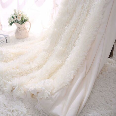 Couvertures et plaids Plaid Couverture Polaire Super Doux Plaid en Microfibre Aspect Fausse Fourrure Artificielle Jeté de Canapé Douce et Chaude pour Couvre-Lit/Climatisation TV (Blanc, 200230cm)