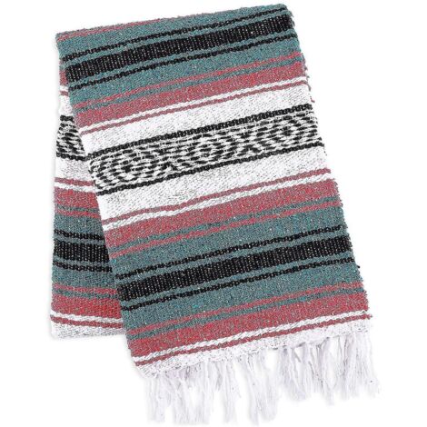 Couvertures mexicaines artisanales tissées à la main, style serape, idéales pour la plage, le camping, les pique-niques et les activités de plein air (35 x 215 cm). Style bohème.