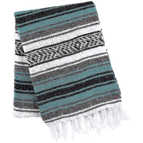 Couvertures mexicaines artisanales tissées à la main, style serape, idéales pour la plage, le camping, les pique-niques et les activités de plein air (style bohème) - 150 cm x 200 cm - E