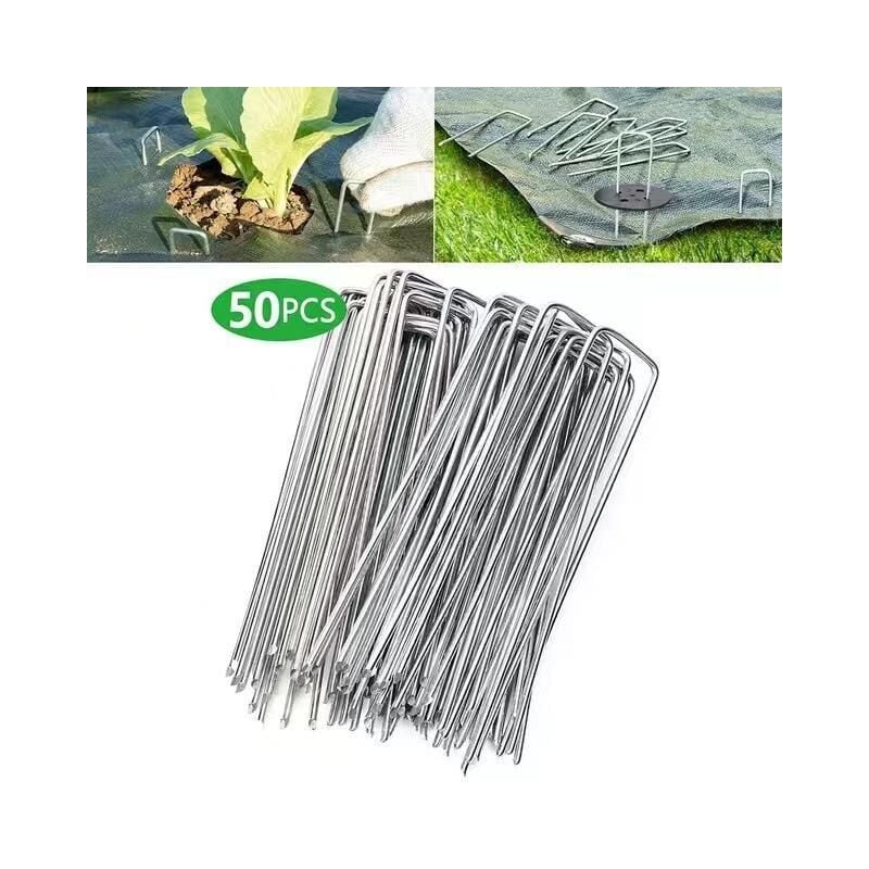 Linghhang - Couvrant les piquets de fixation en tissu, 50 piquets de jardin en forme de u pour bâches de mauvaises herbes, camping à clous, clôtures
