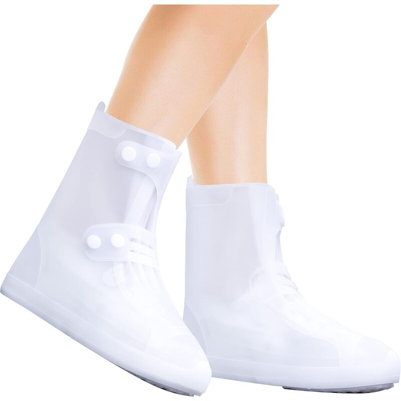 Couvre-chaussures de pluie Couvre-chaussures imperméables pour hommes et femmes Couvre-chaussures réutilisables en galoches (blanc, 40-42)
