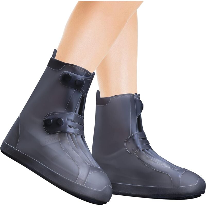 Couvre-chaussures de pluie Couvre-chaussures imperméables pour hommes et femmes Couvre-chaussures réutilisables en galoches (noir, 40-42)