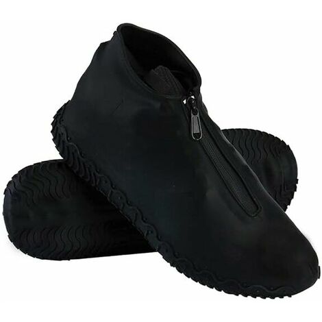 Couvre Chaussures Imperméables, Couvre Chaussures en Silicone Réutilisables avec Semelle Renforcée Antidérapante pour Les Jours Pluvieux et Neigeux pour Hommes, Femmes - noir L