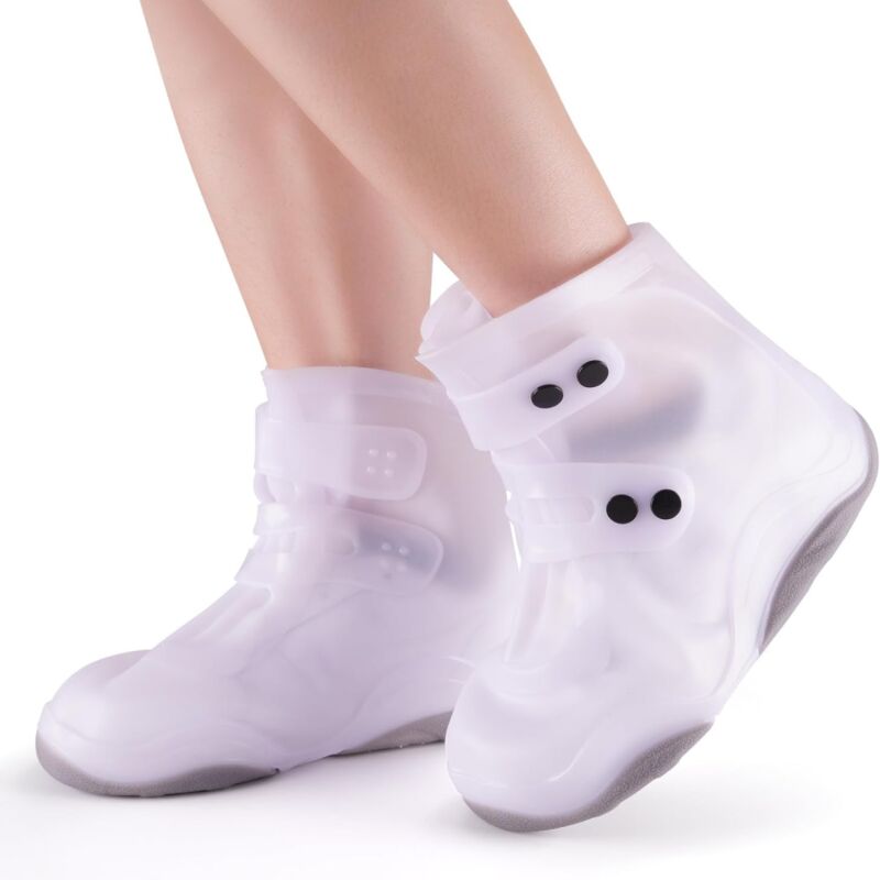 Couvre-chaussures imperméables réutilisables (37-39, blanc court), couvre-chaussures de pluie moto, pluie, neige et boue