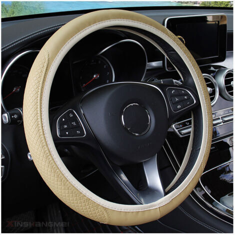 Couvre de Volant Voiture Antidérapant Respirant Souple, Couvre Volant en Microfibre Cuir Souple, Couvre Volant Voiture, Taille Universelle Diamètre 38cm, pour Van Truck SUV(Beige)