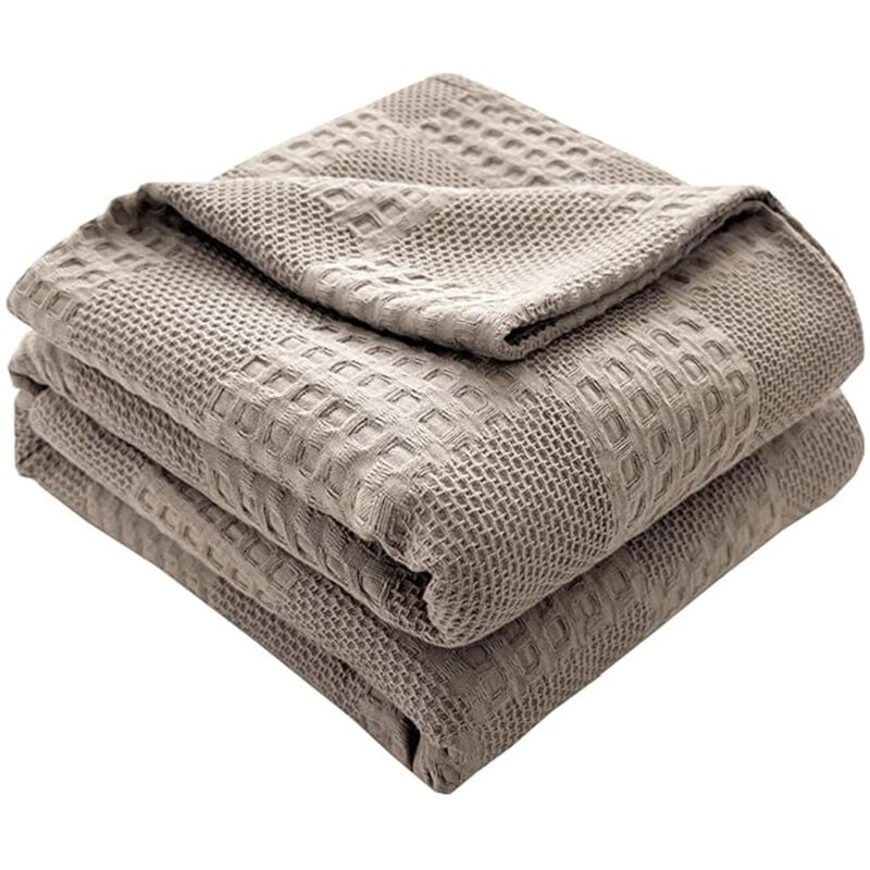 Couvre-lit 100 % coton gaufré - Plaid moelleux - Couverture d'été douce - Aspect gaufré - En coton aéré - Convient comme lit et canapé - Gris clair