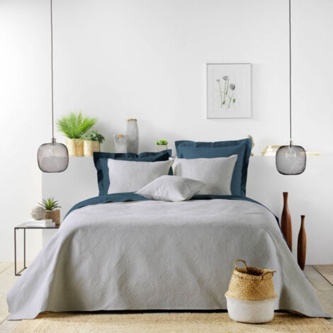 Couvre-Lit & 2 Housses de Coussin "Romane" 220x240cm Gris