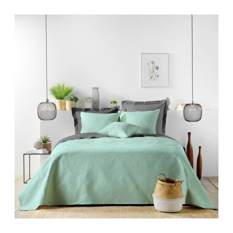 Couvre-Lit & 2 Housses de Coussin "Romane" 220x240cm Sauge