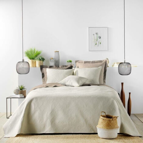 Couvre lit 2p mat.+2 hc 60x60 220 x 240 cm microfibre unie romane Naturel