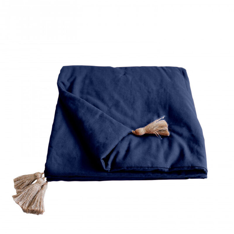 Edredon à Pompons matelassé 90 x 190 cm Bleu Marine - 90x190cm - Bleu marine