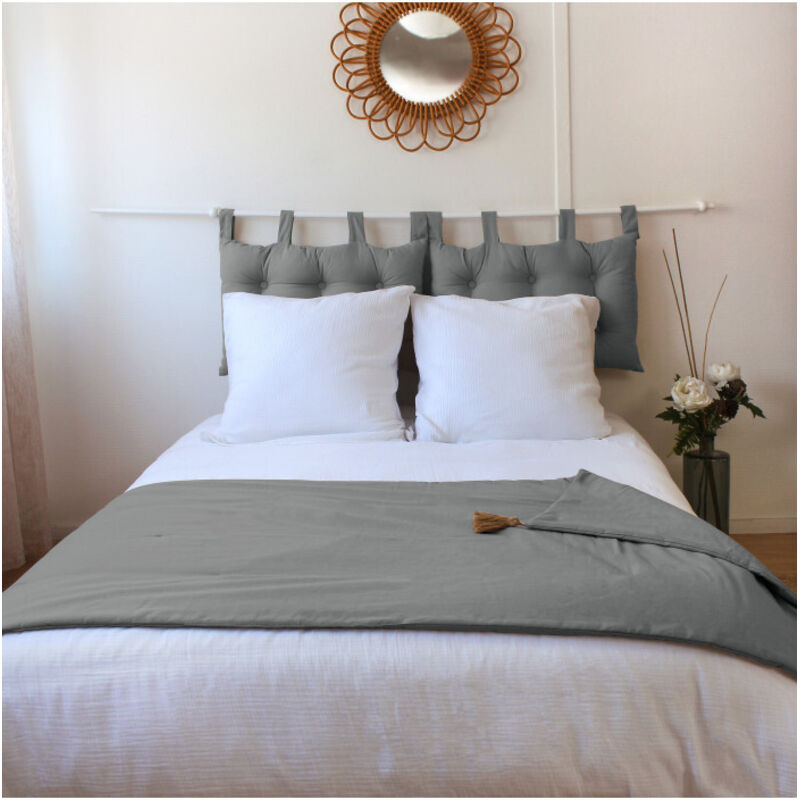 Edredon à Pompons matelassé 90 x 190 cm Gris - 90x190cm - Gris