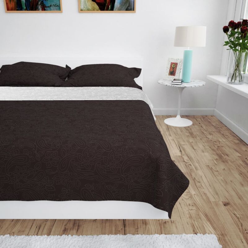 Couvre lit à double face matelassé 170 x 210 cm Crème et marron