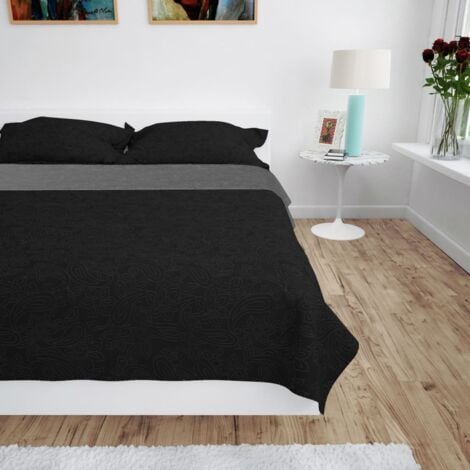 Couvre-lit à double face matelassé 230 x 260 cm Gris et noir vidaXL