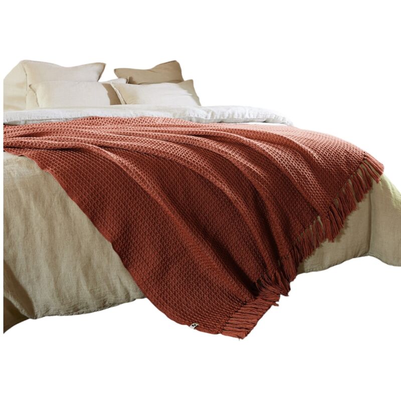 Couvre lit a franges 240 x 260 cm Gabin terracotta