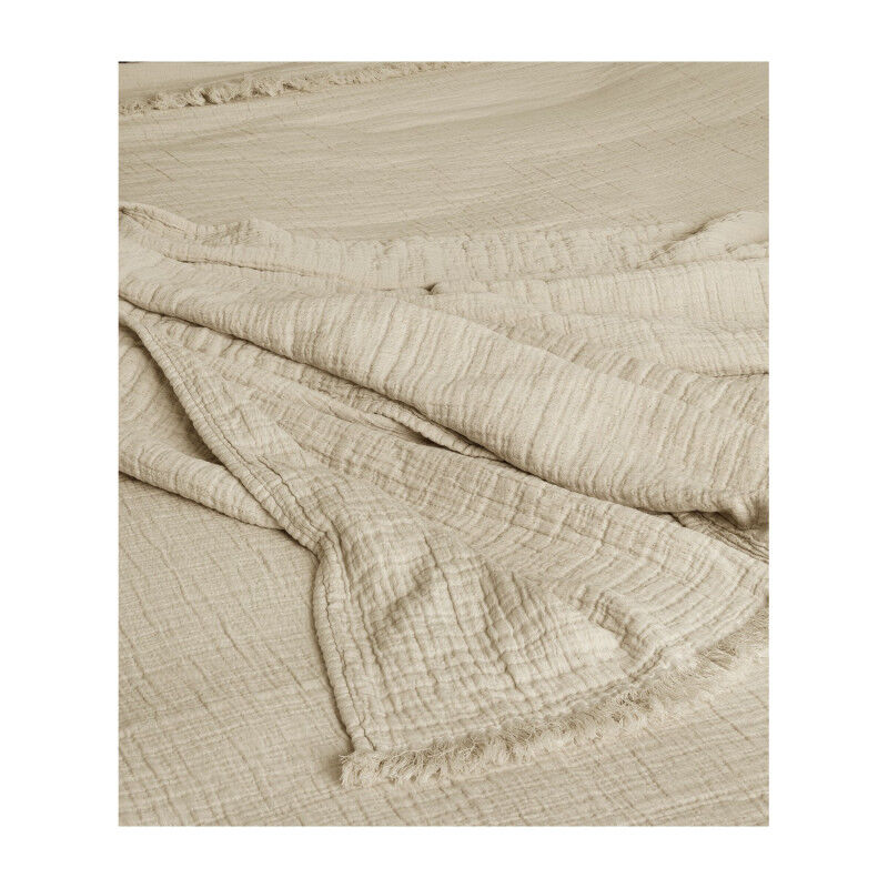 Toison D'or - Couvre lit à franges 'Brehat' Gaze de Coton stonewashed Couleur: Brehat Galet - Taille de couvre lit & boutis: 180 x 250 cm