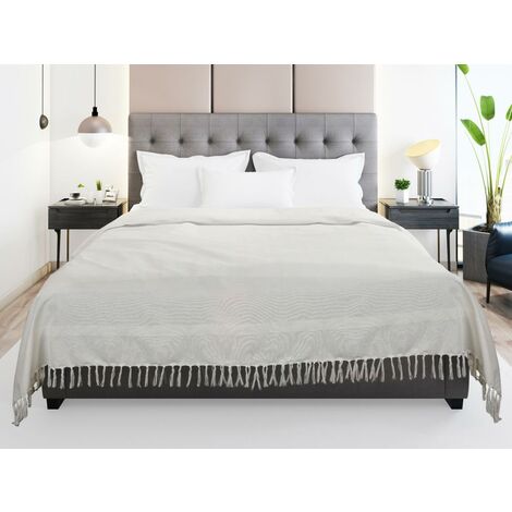 Couvre-lit à franges en coton - 140 x 200 cm - Beige - SEGNA - Beige