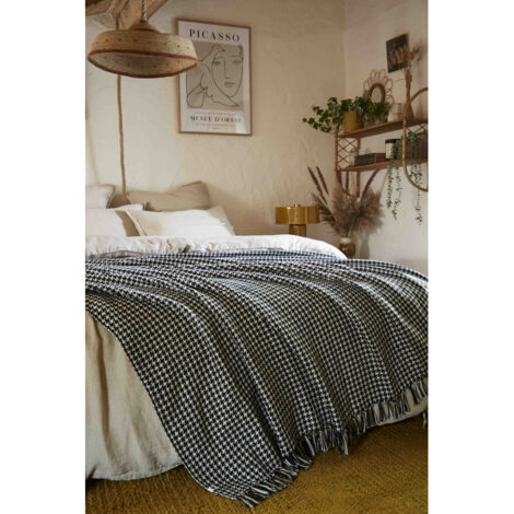 Couvre lit à franges tissé teint "Gaspard" 240 x 260 cm