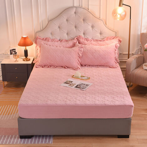 Couvre-lit antidérapant chaud pour l&39hiver, drap-housse pour chambre à coucher, lit double, Queen Size, King Size, 160x200cm,Rose,200x220x30cm