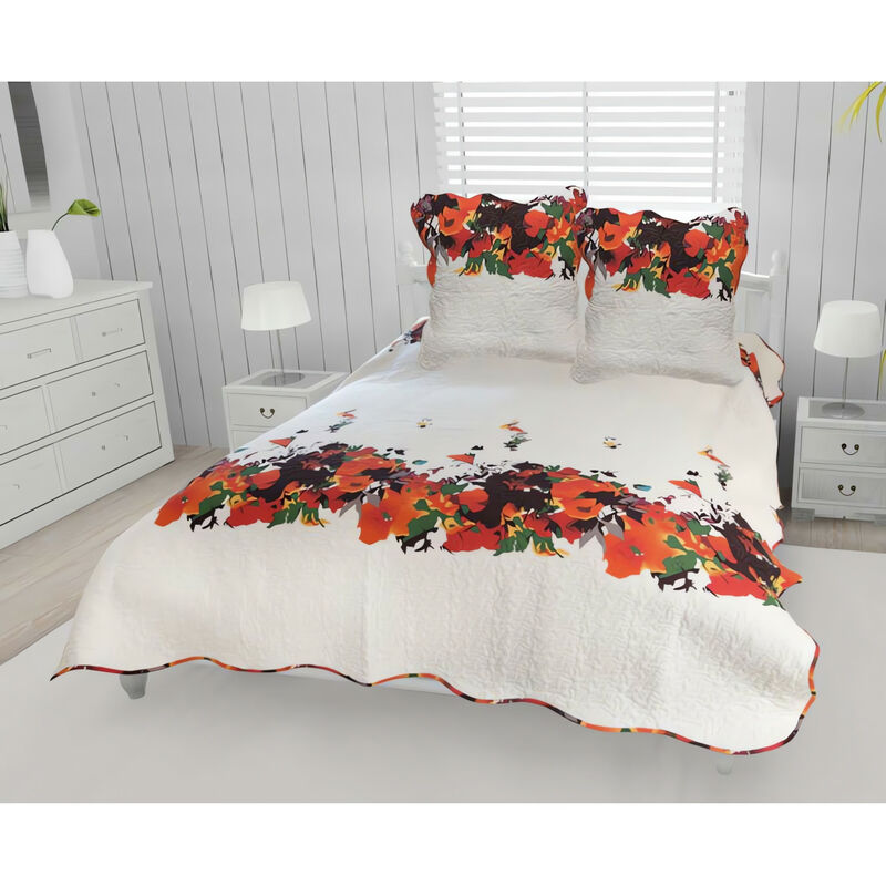 couvre-lit boutis coton 220x240 cm amelie avec 2 taies d'oreiller - multicolore
