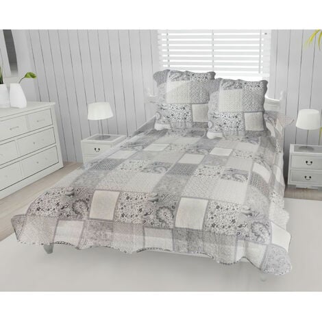 SOLEIL D OCRE Couvre-lit boutis coton 220x240 cm AURORE avec 2 taies d'oreiller