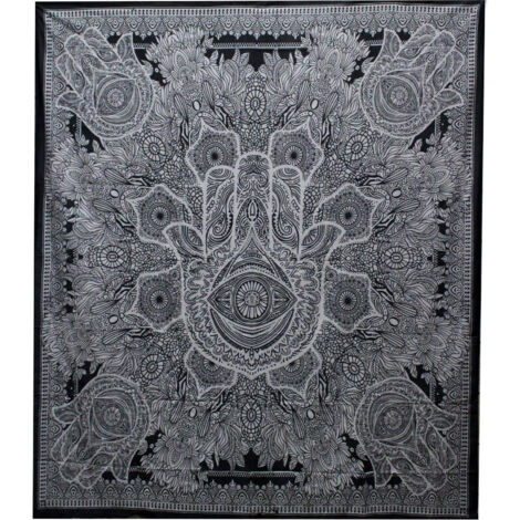 Couvre-lit Double Coton + Tenture Murale B&W - Hamsa- Vendu par 1
