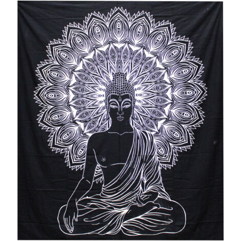 Couvre-lit Double Coton + Tenture Murale N&B - Bouddha- Vendu par 1