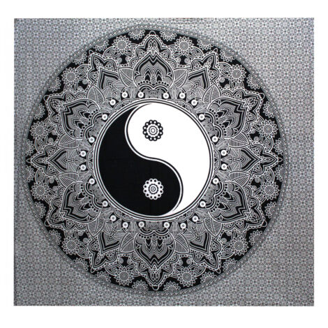 Couvre-lit Double Coton + Tenture Murale N&B - Ying yang- Vendu par 1