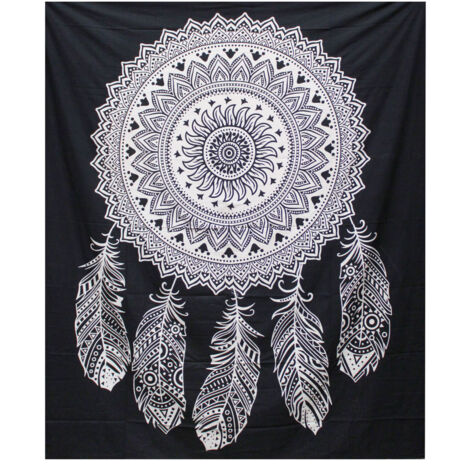 Couvre-lit double en coton + tenture murale B&W - Attrape-rêves- Vendu par 1