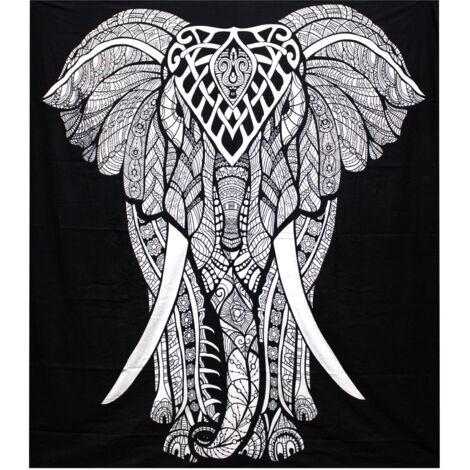 Couvre-lit double en coton + tenture murale B&W - Éléphant- Vendu par 1
